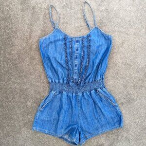 BLUE Spice blue denim overalls romper shorts size Small